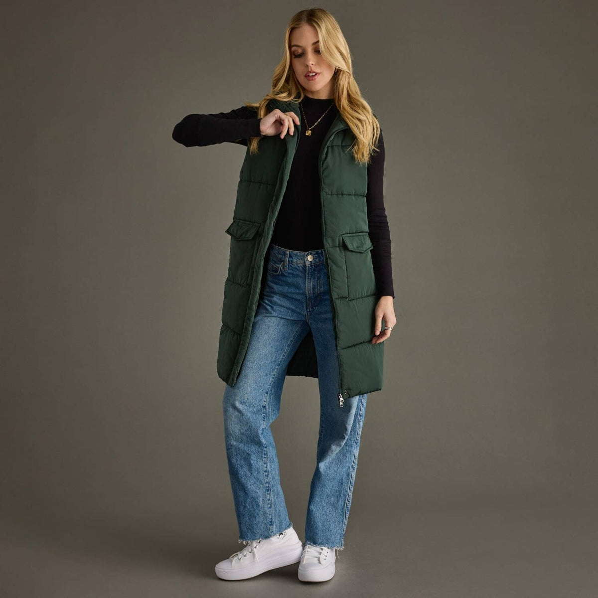Long Vest- Dark Green